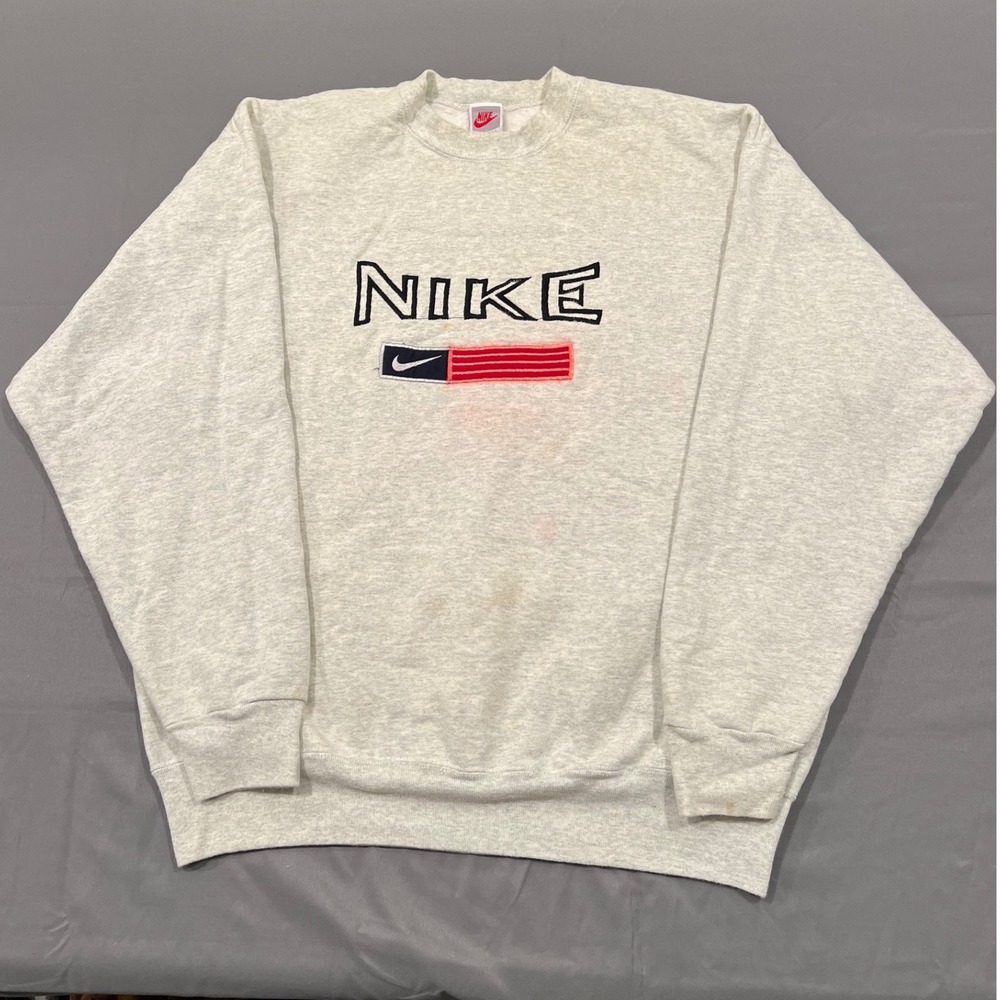 Vintage 90s Nike Embroidered Crewneck Sweatshirt XL Made in USA Grey Heather